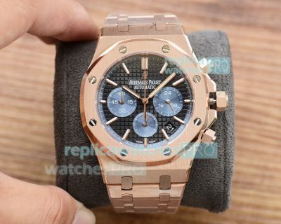 Replica Audemars Piguet Royal Oak Rose Gold Watch Black Chronograph Dial 43MM